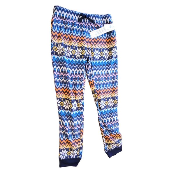 Fleece Pants Pajamas Blue Red White Fair Isle Lounge Girls Medium 8 NWT JJ2149 - Picture 3 of 4